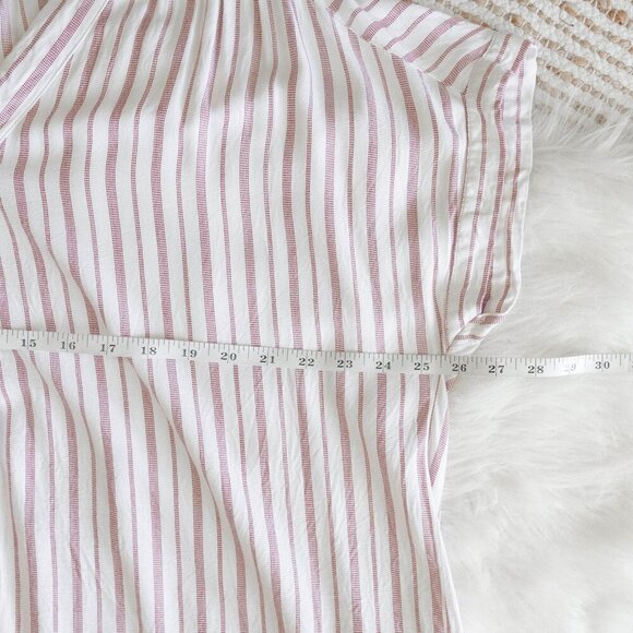 NINE WEST TOP SZ XL RED WHITE TICKING STRIPE 100% VISCOSE VNECK CAP SLEEVE - Picture 4 of 6